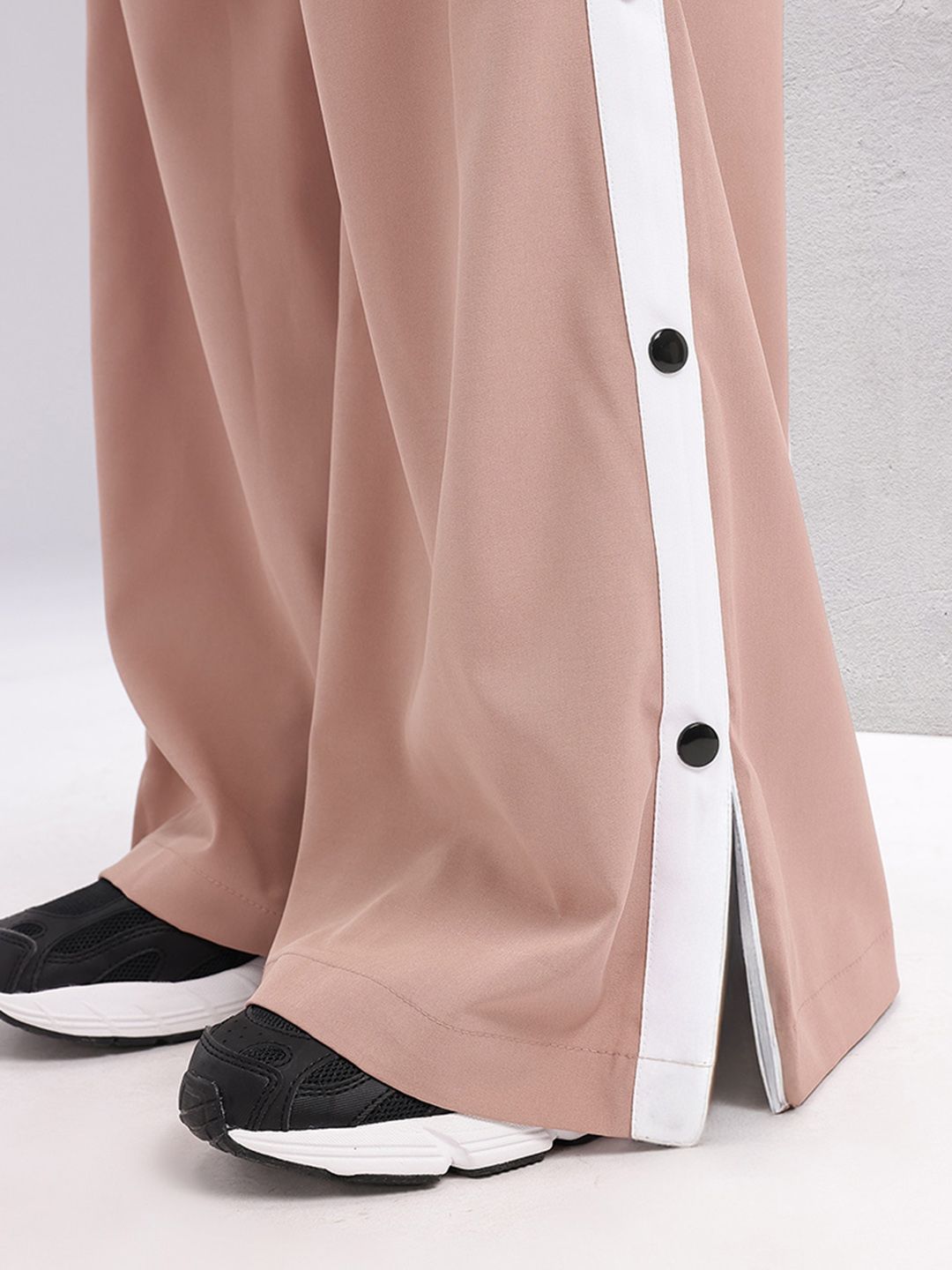 HRX by Hrithik Roshan Women Side Snap-Buttoned Stripe Flared Lifestyle Track Pants