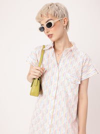DressBerry Fun Candy Stripes Flap Pocket Shirt Dress