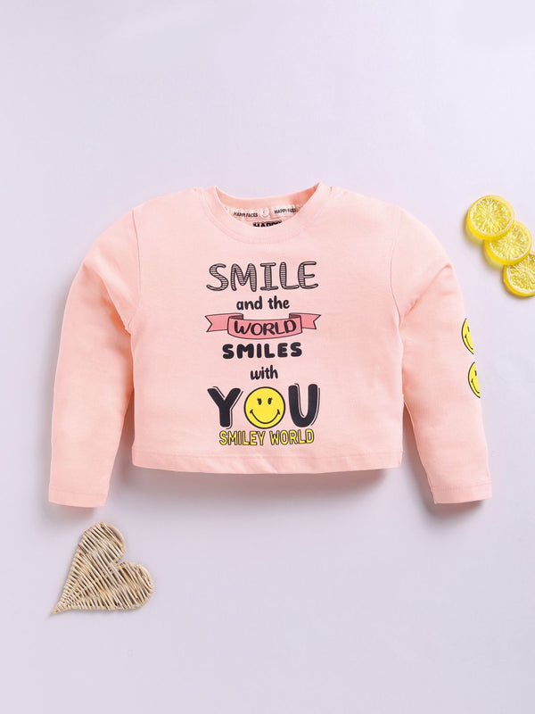 Happy Faces Girls Typography Print Pure Cotton T-shirt