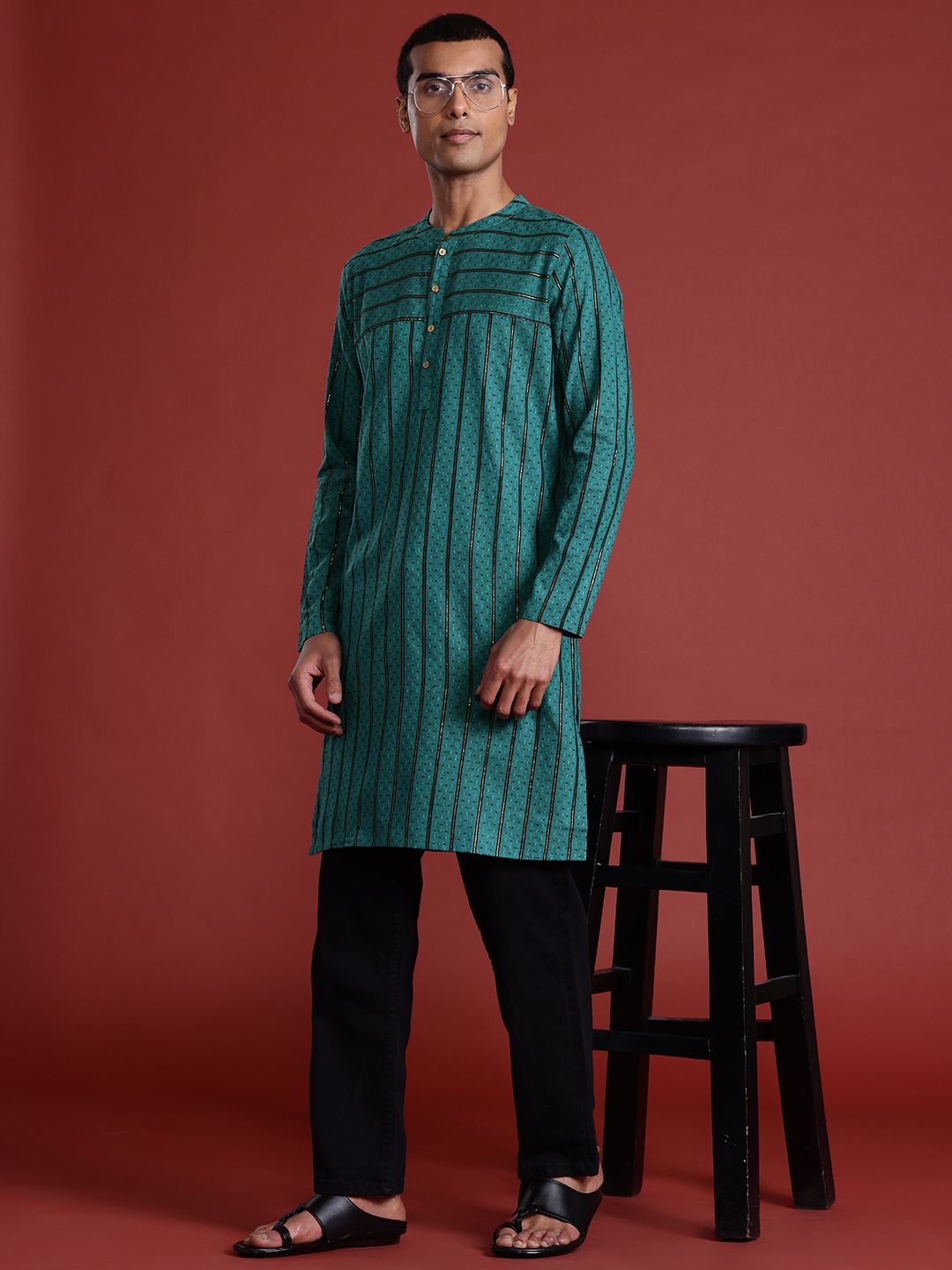 Anouk Men Striped Woven Design Kurta