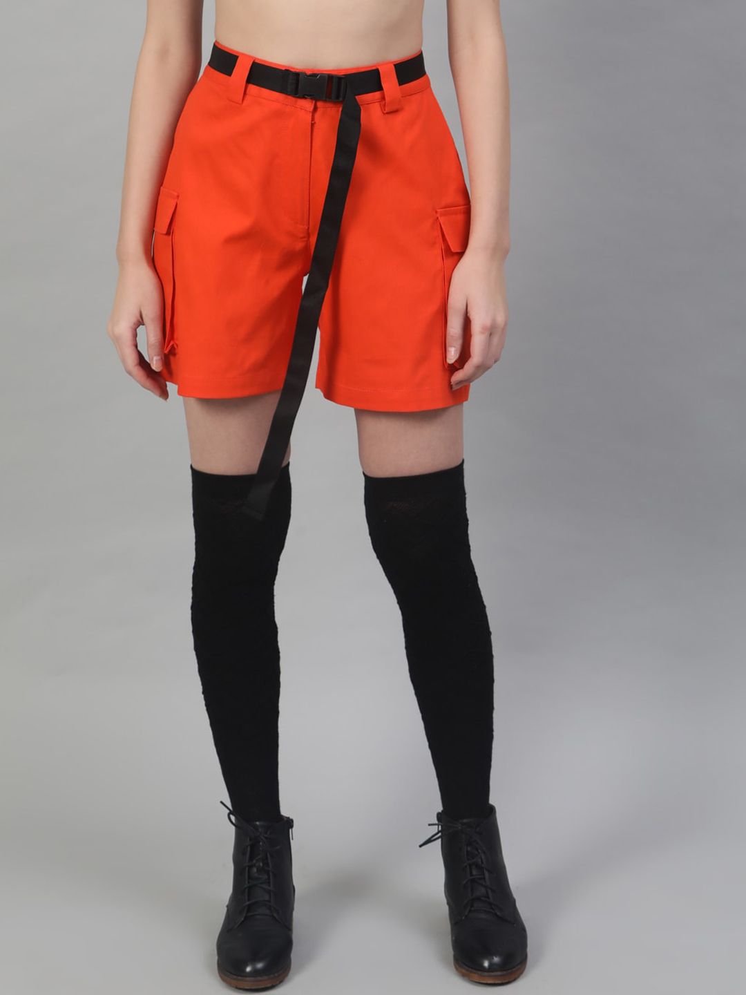 STREET 9 Women Orange Solid Regular Fit Shorts