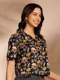 Anouk Floral Printed Shirt Collar Cotton Crop Top