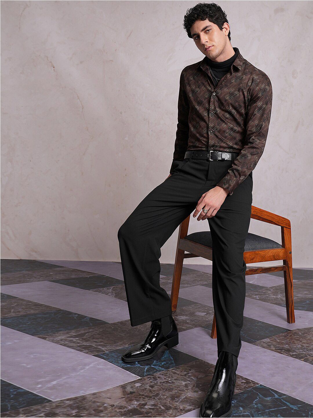 LOCOMOTIVE Luxe Satin Printed Party Shirt