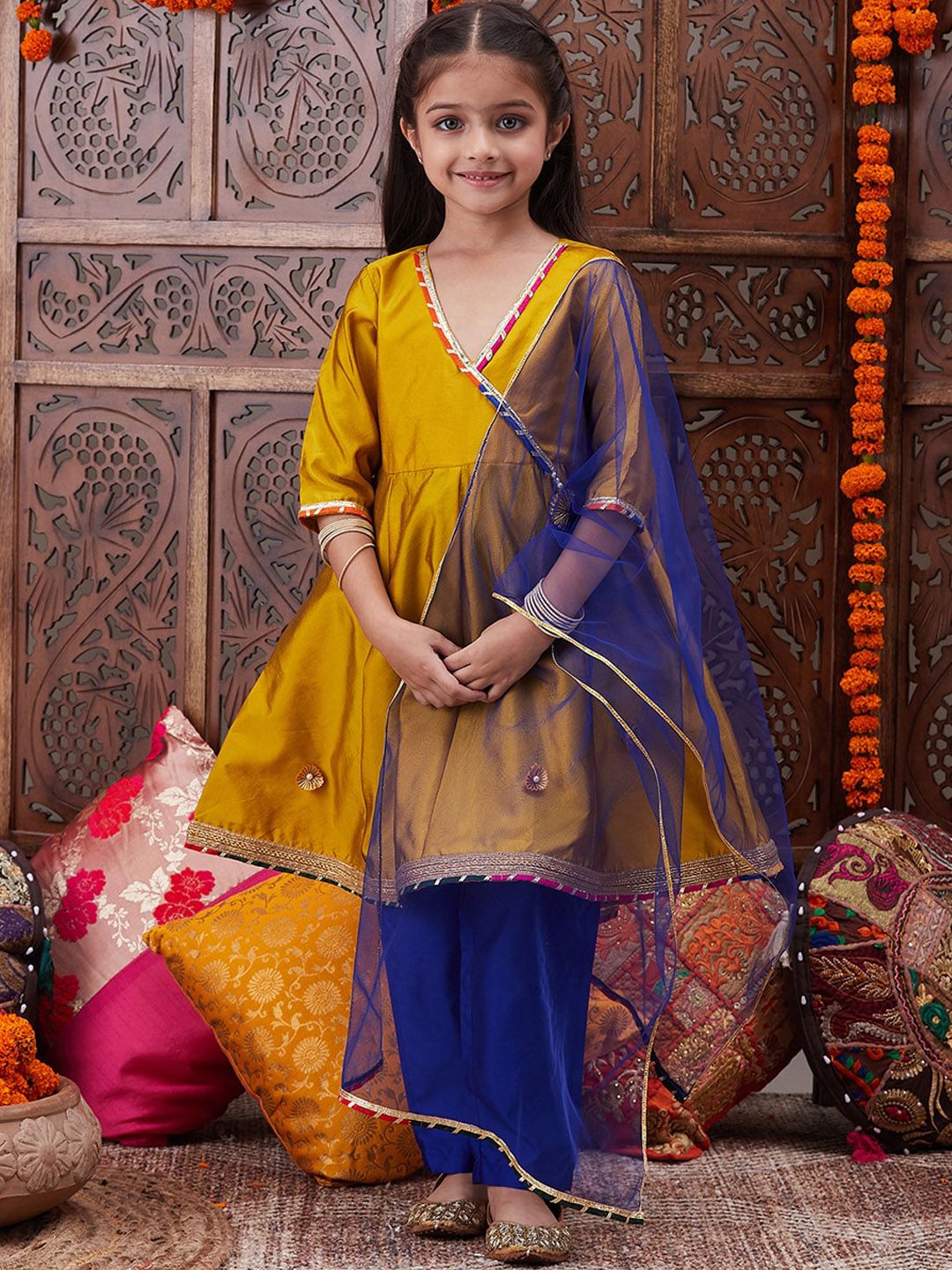 pspeaches Girls Gotta Patti Angrakha Kurta & Salwar With Dupatta