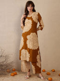 Indo Era Women Floral Printed Regular Pure Cotton Kurta with Trousers