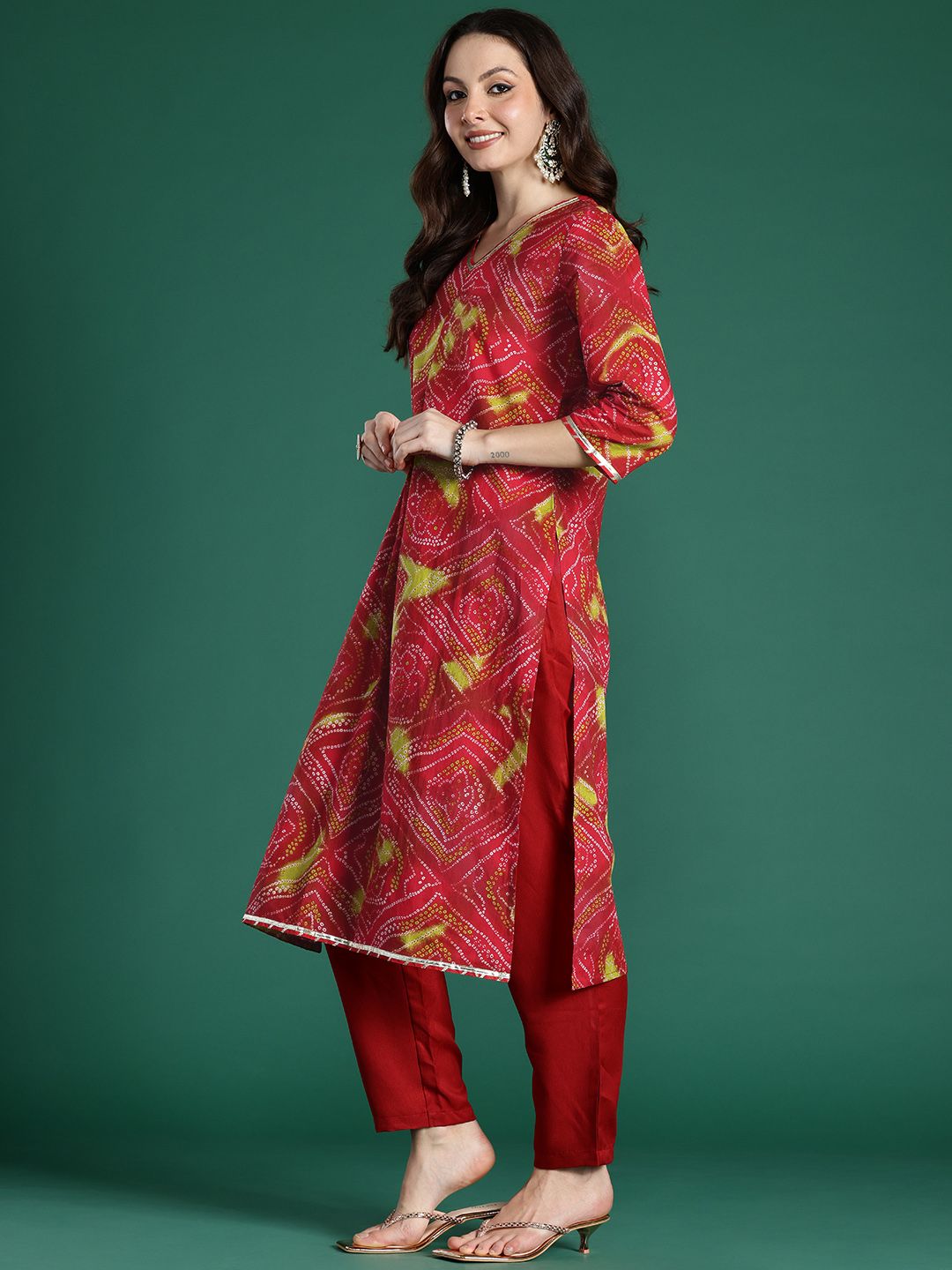 Indo Era Bandhani Printed Pure Cotton Gotta Patti Kurta