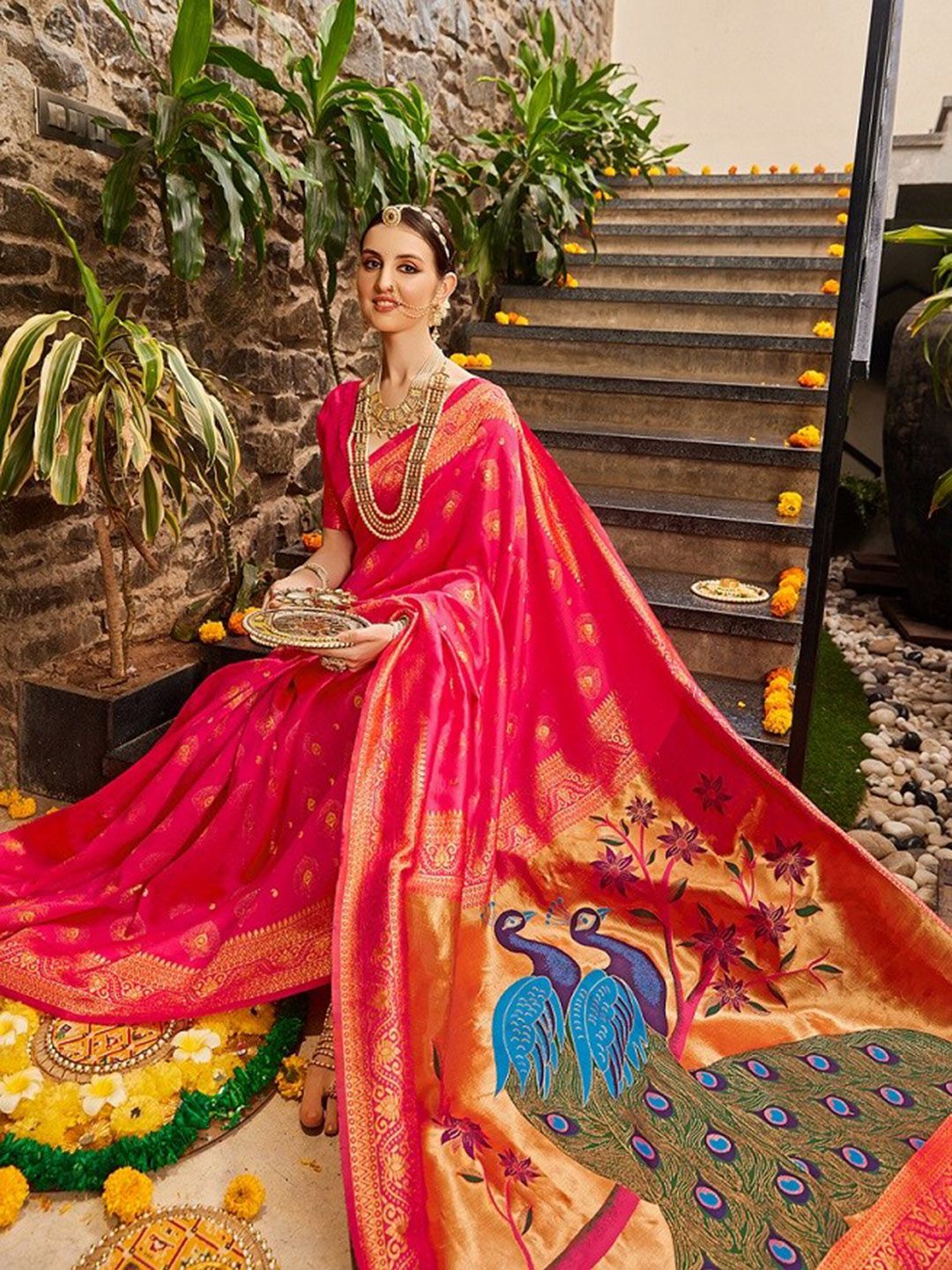 KALINI Woven Design Zari Paithani Saree