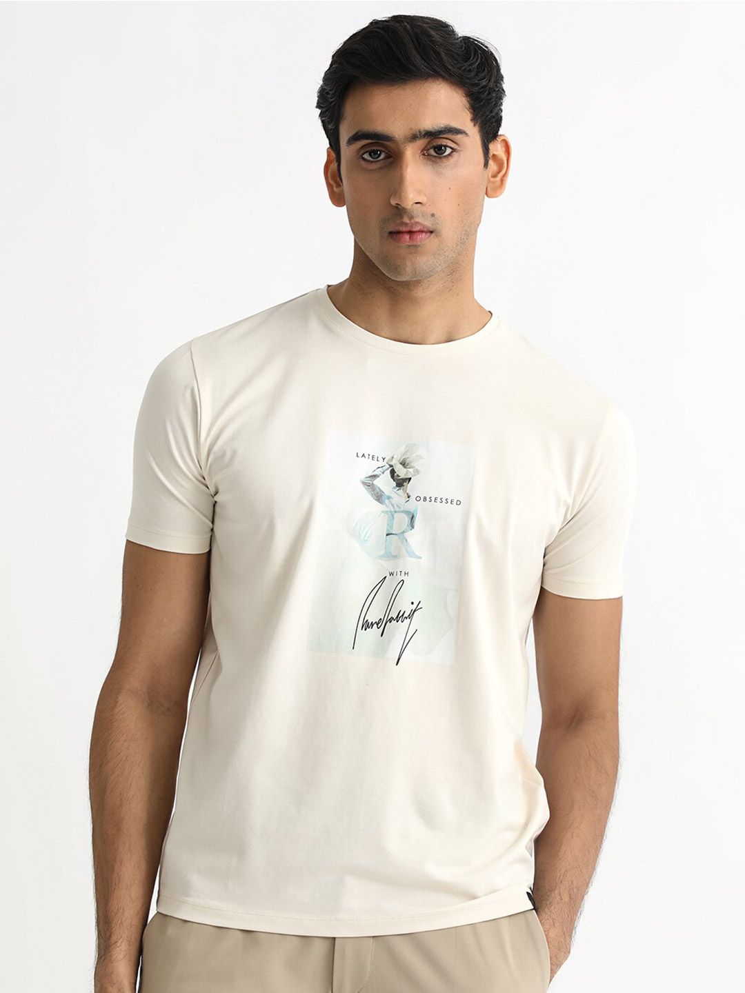 RARE RABBIT Men Hats Graphic Printed Round Neck Slim Fit Cotton T-Shirt