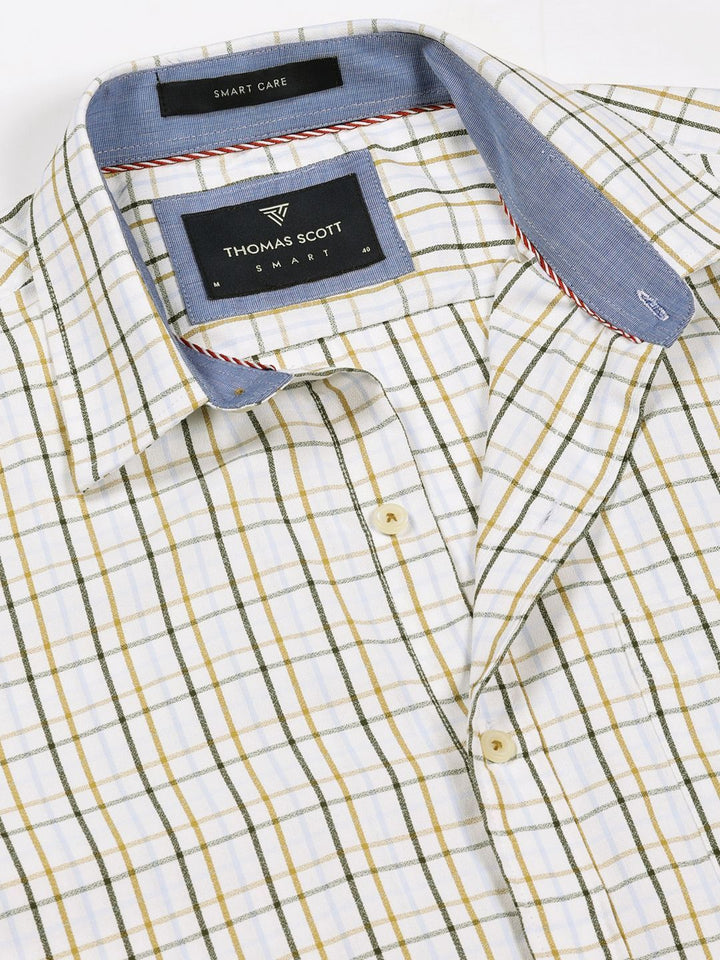Thomas Scott Men Smart Spread Collar Tartan Checked Cotton Formal Shirt