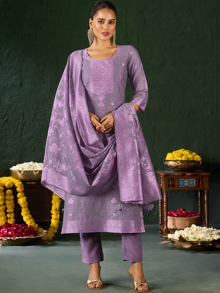KALINI Women Self Design Thread Work Kurta with Trousers & With Dupatta