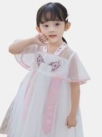 YK Girls Floral Print V-Neck Fit & Flare Dress