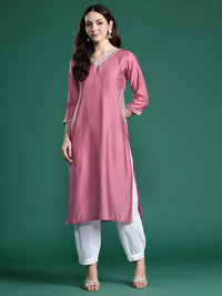 Indo Era Women Floral Embroidered Sequinned Pure Cotton Kurta