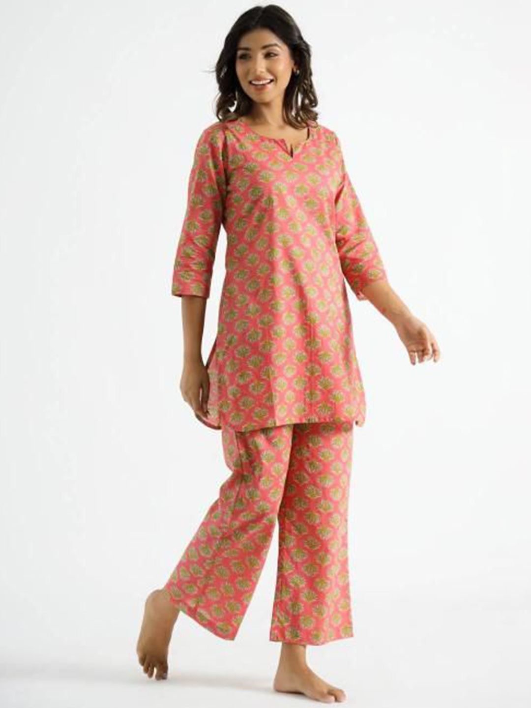 Mamicha Printed Pure Cotton Tunic With Trousers Co-Ords