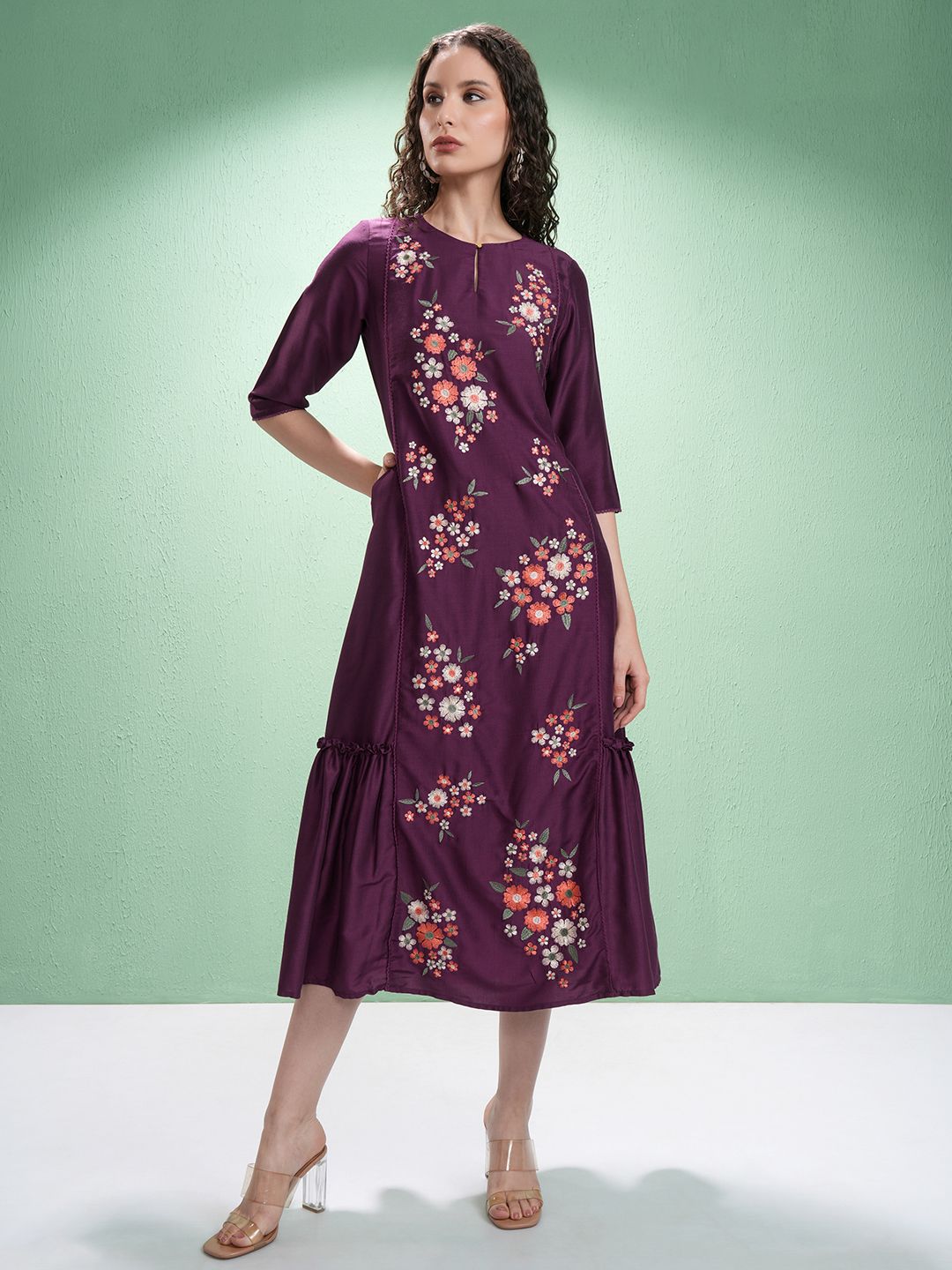 Vishudh Embroidered A-Line Midi Dress
