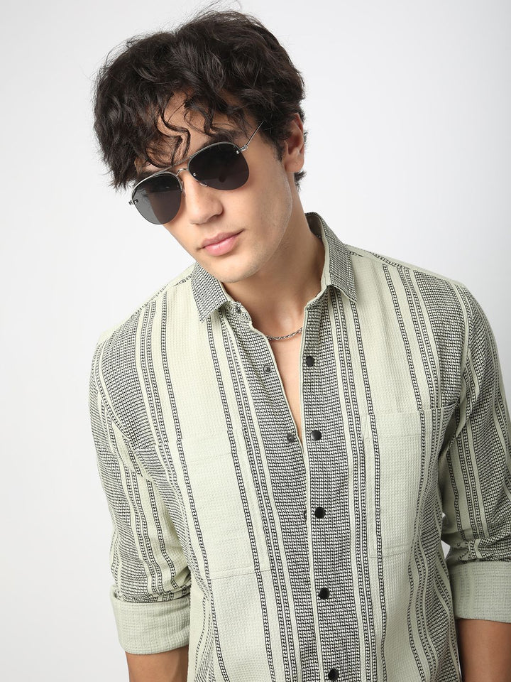 VASTRADO Men Classic Spread Collar Multi Striped Cotton Slim Fit Casual Shirt