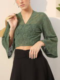 DressBerry Open-Knit Crop Sheer Wrap Top