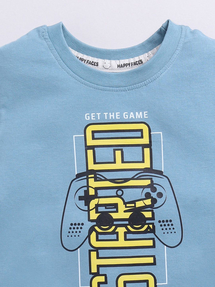 Happy Faces Boys Pure Cotton Typography & Graphic Printed T-shirt