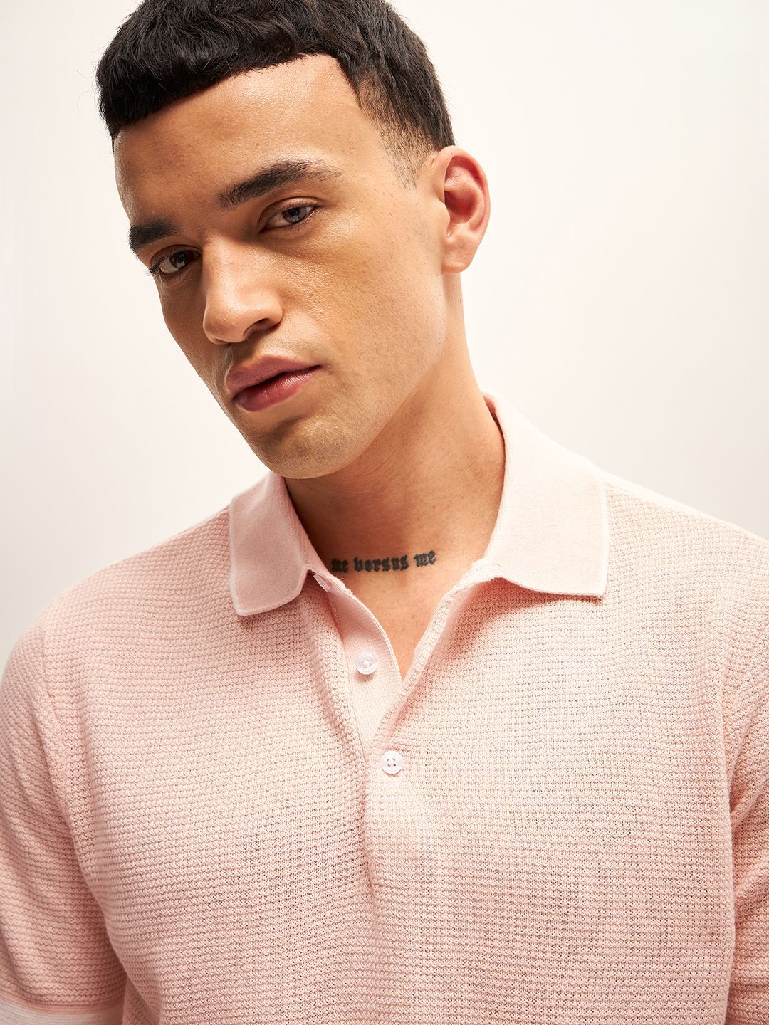 THE BEAR HOUSE Self Design Polo Collar T-Shirt