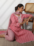 Libas Floral Printed Thread Work Pure Cotton Straight Kurta With Trousers & Dupatta