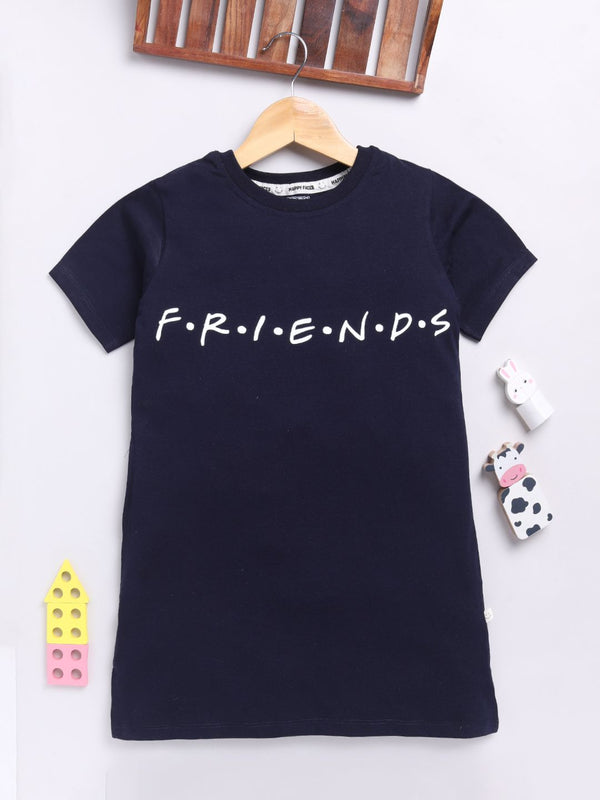 Happy Faces Kids Girls Typography Printed Pure Cotton Longline T-Shirt