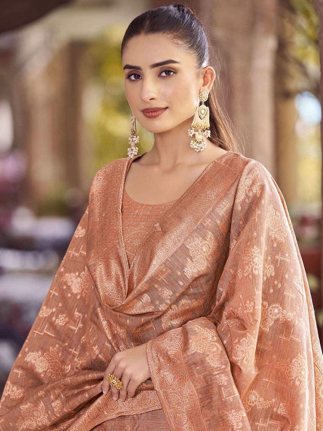 KALINI Women Woven Straight Silk Blend Kurta with Trousers & With Dupatta