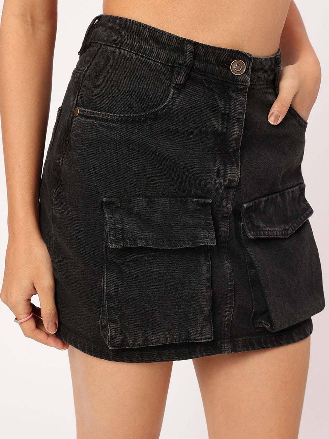 DressBerry Urban Utility Cargo Style Mini Denim Pencil Skirt