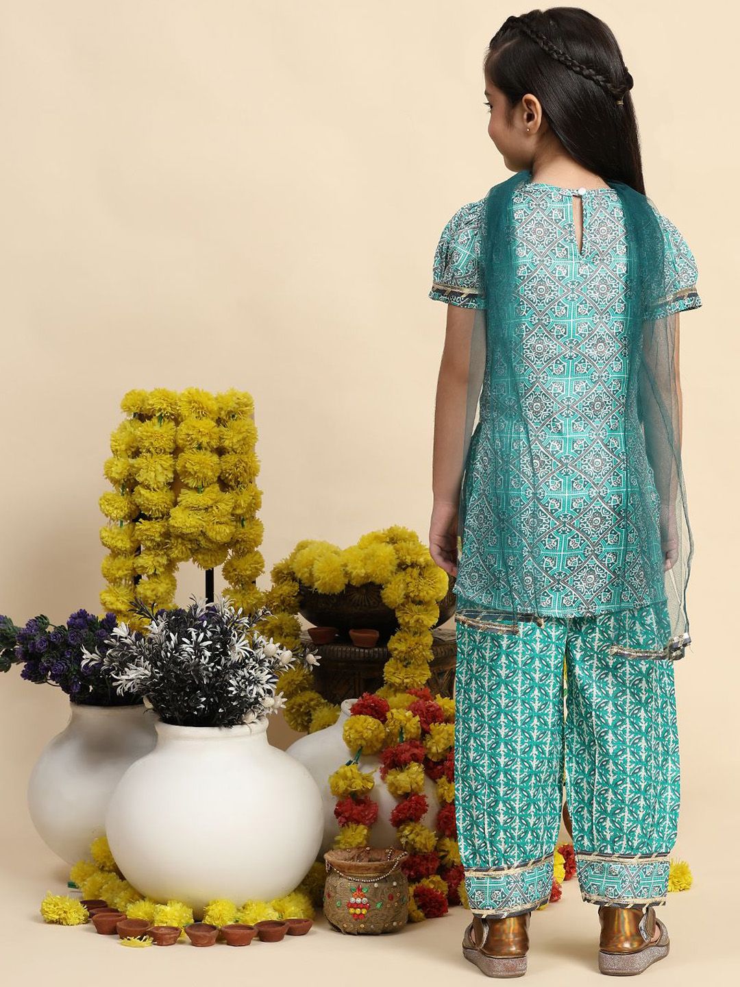 Cutiekins Boys Ethnic Motifs Printed A-Line Cotton Kurta with Salwar & With Dupatta