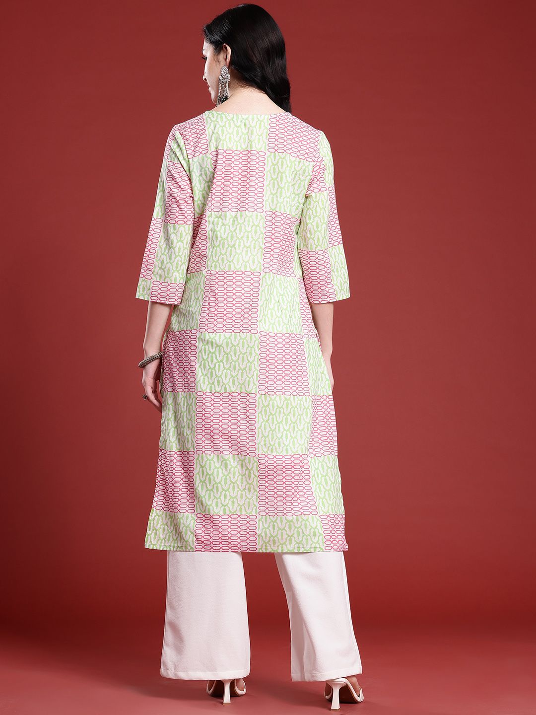 Anouk Geometric Print V-Neck Pure Cotton Straight Kurta