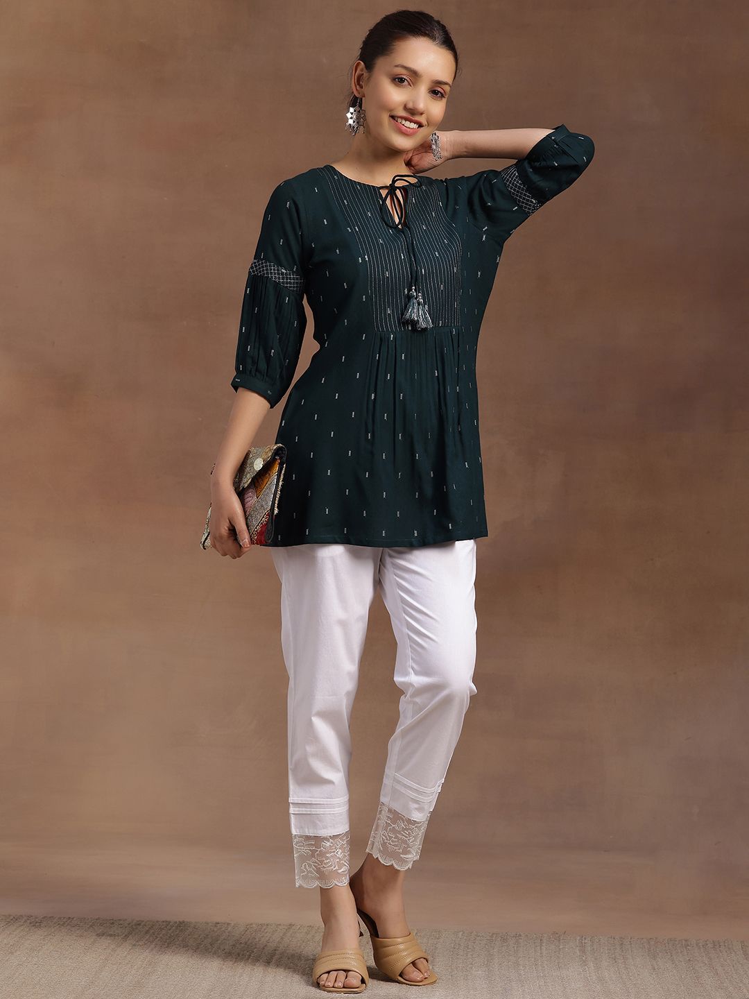 Libas Geometric Woven Design Dobby Pleated Kurti