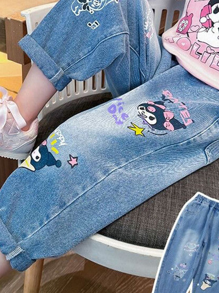 YK Girls Comfort Relaxed Fit High-Rise Light Fade Embellished Stretchable Jeans