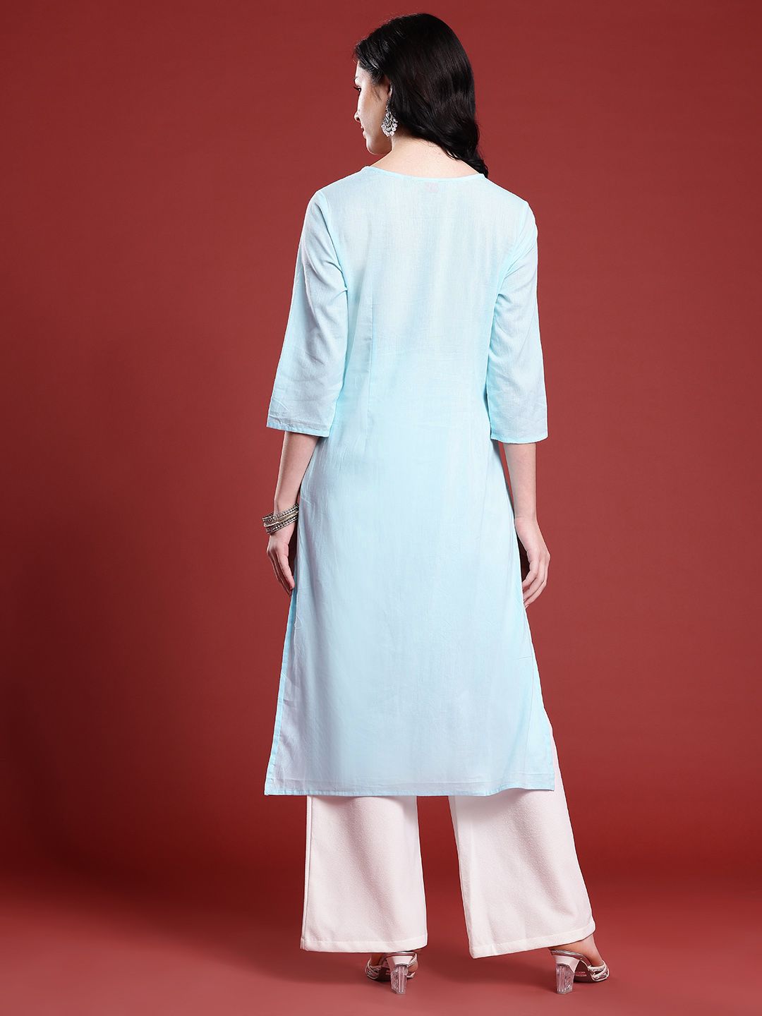 Anouk Mirror Work Straight Pure Cotton Kurta