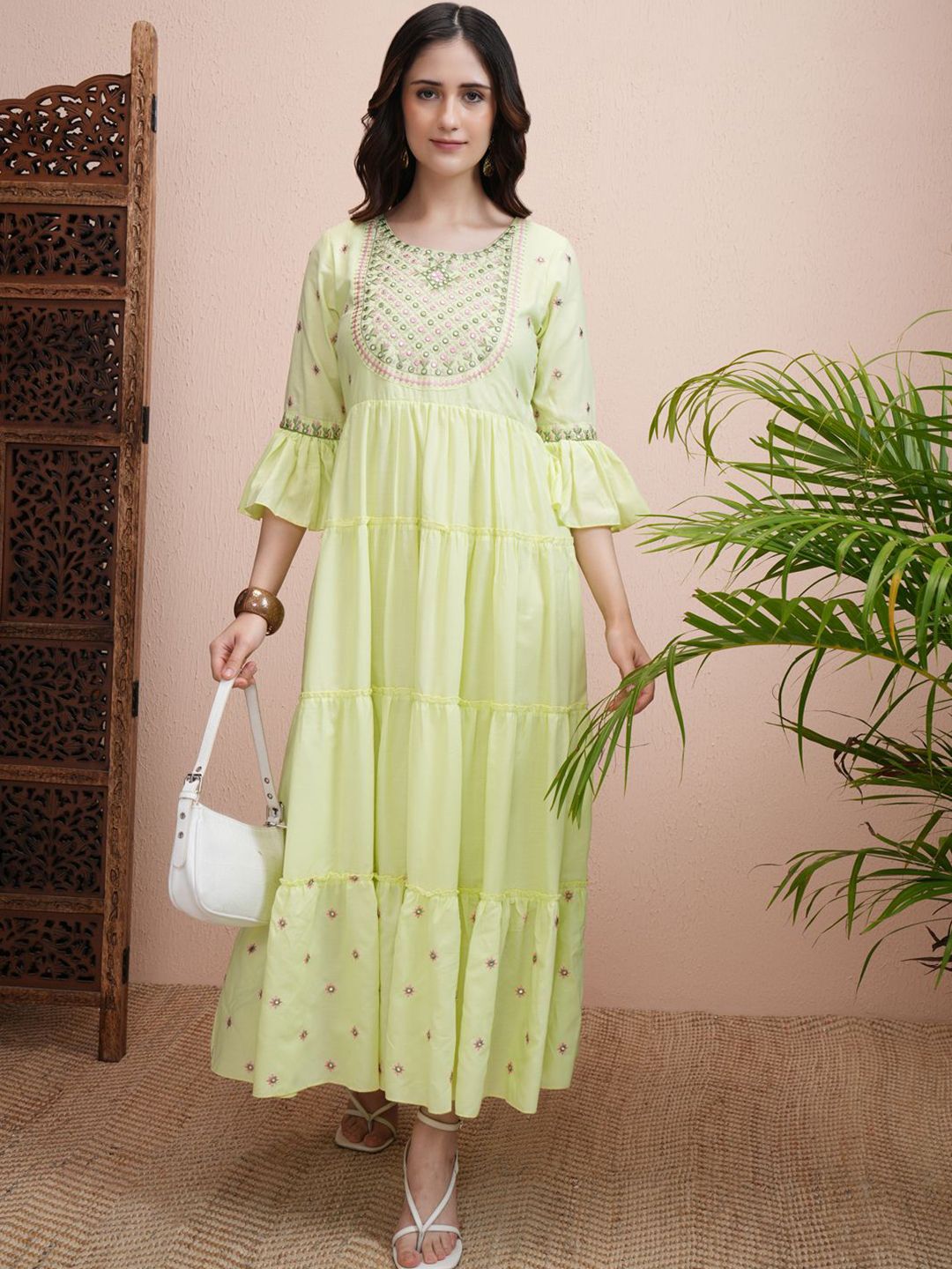 Vishudh Embroidered Flared Sleeve A-Line Maxi Dress