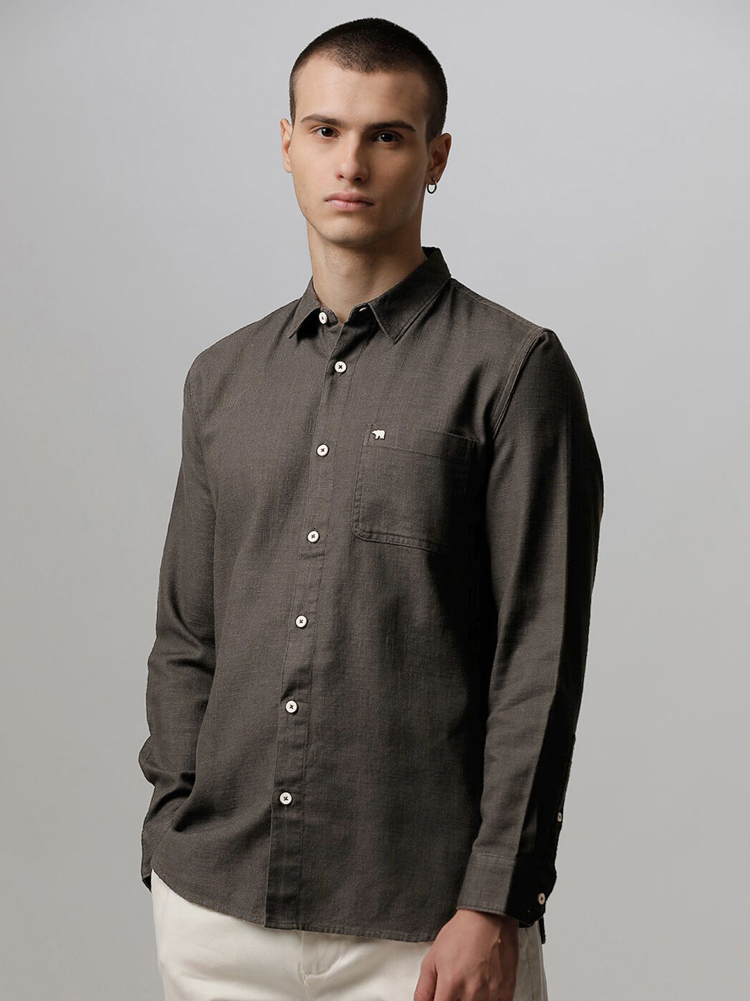 THE BEAR HOUSE Slim Fit Opaque Casual Pure Cotton Shirt