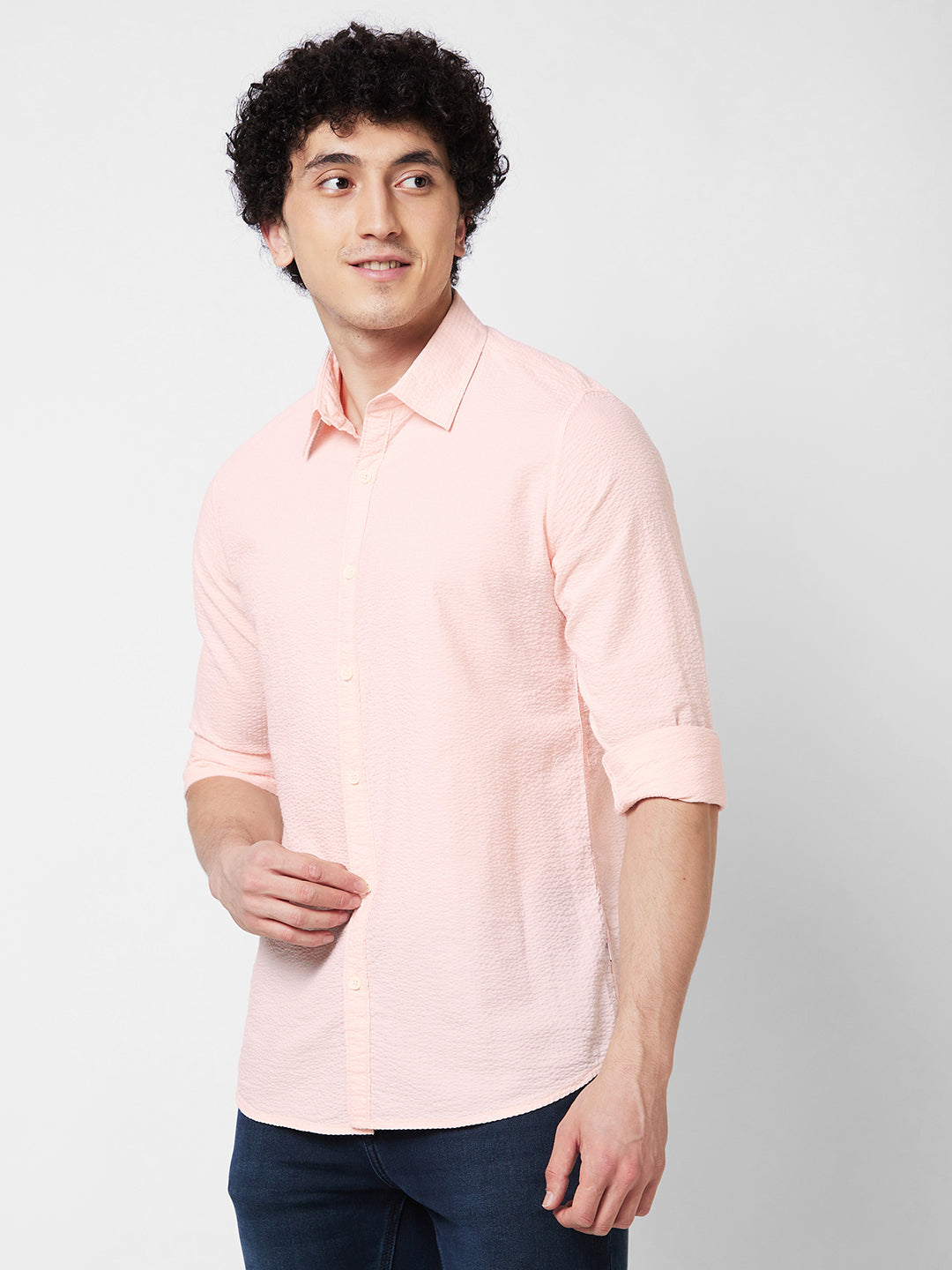 SPYKAR Textured Long Sleeves Pure Cotton Casual Shirt