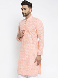 Jompers Men Orange Woven Design Straight Kurta