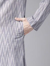 See Designs Men Grey Striped Kurta