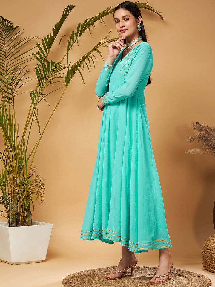 Shae by SASSAFRAS Blue Gotta Patti Detail Anarkali Maxi Dress