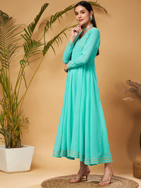 Shae by SASSAFRAS Blue Gotta Patti Detail Anarkali Maxi Dress