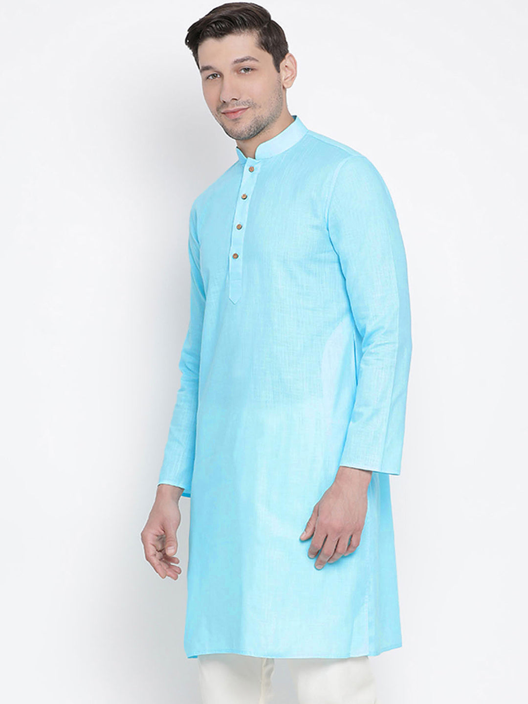 VASTRAMAY Men Blue Solid Straight Kurta