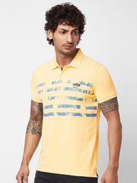 SPYKAR Polo Collar Short Sleeves Abstract Print Cotton Slim Fit T-shirt