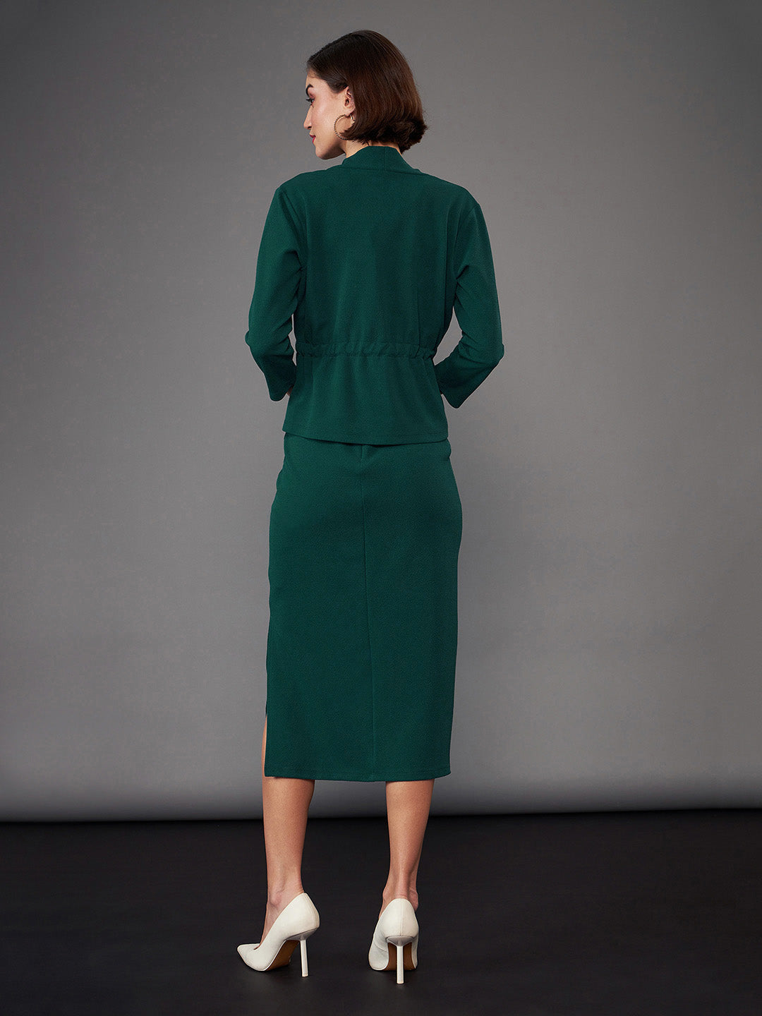 SASSAFRAS worklyf Shoulder Straps Sheath Midi Dress With Shrug