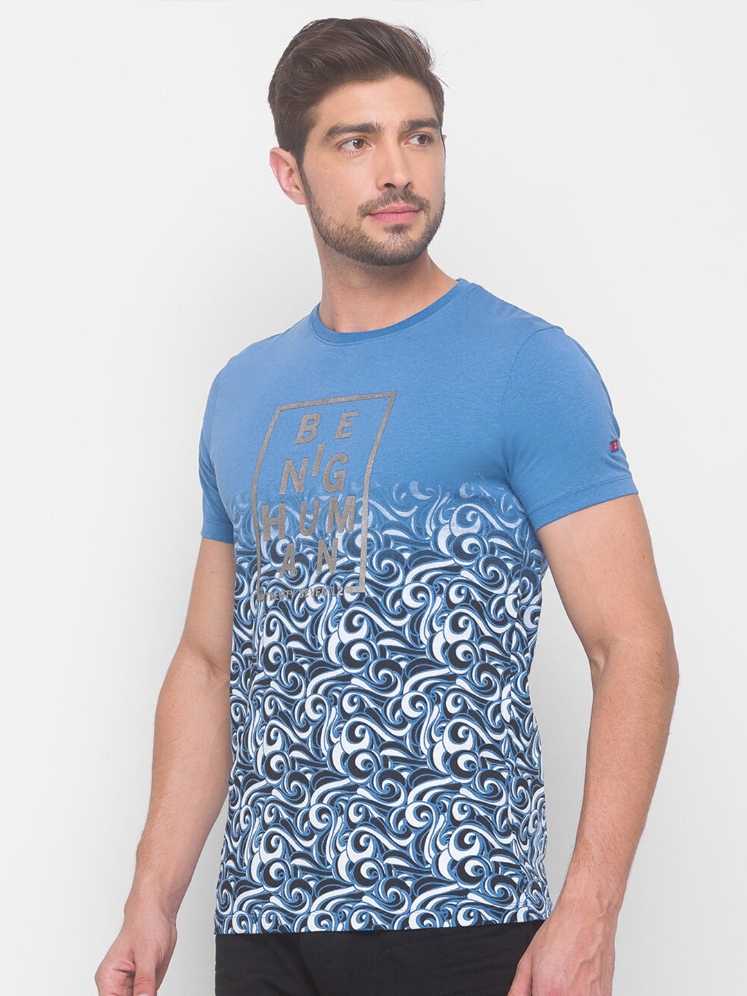 Being Human Men Blue Floral Printed Pure Cotton T-shirt
