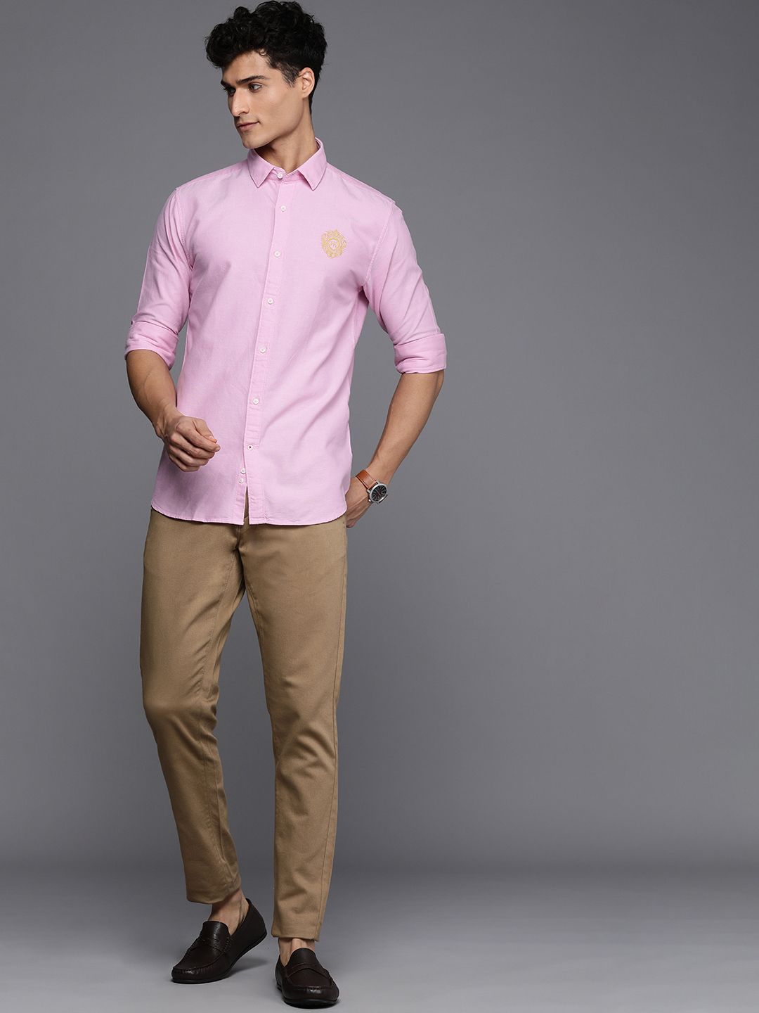 Raymond Men Pink Embroidered Slim Fit Pure Cotton Casual Shirt