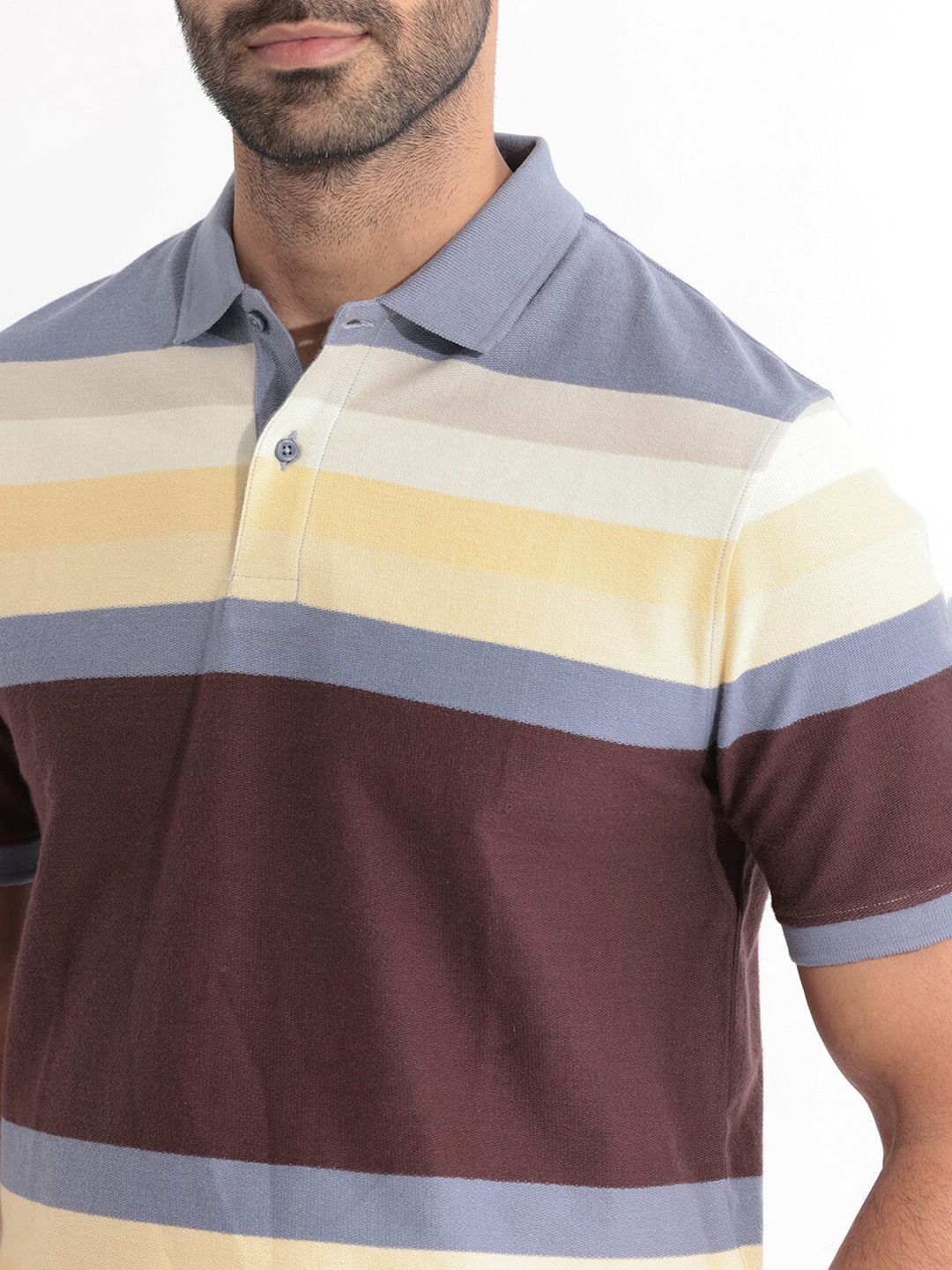 RARE RABBIT Men Glasglow Striped Polo Collar Slim Fit Pure Cotton T-Shirt