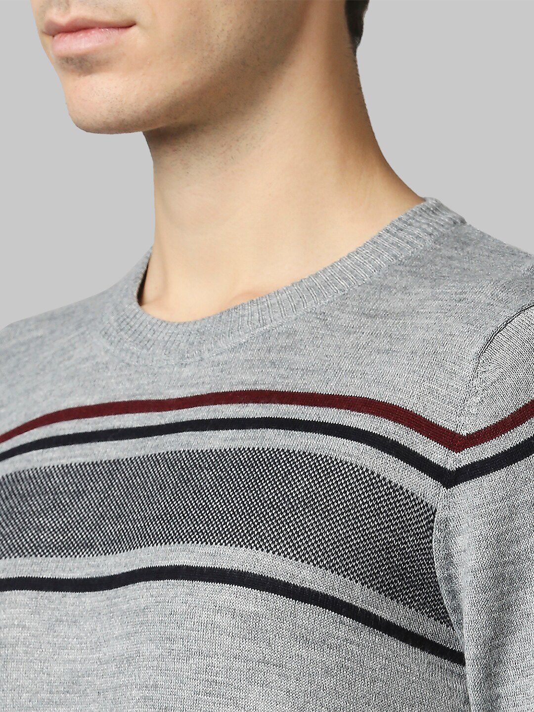 Raymond Men Grey & Black Striped Pullover