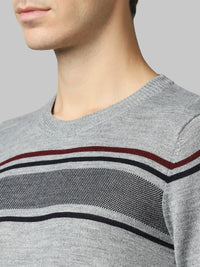 Raymond Men Grey & Black Striped Pullover