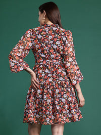 DressBerry Floral Print Puff Sleeves Shirt Dress