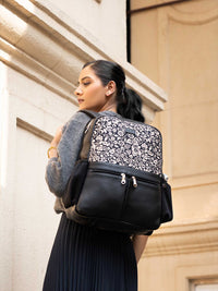 ZOUK Women Floral Printed Vegan Leather Backpack With Compression Straps-Up to 16 inch