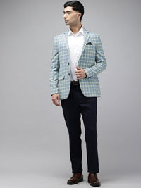 Park Avenue Notched Lapel Single Breasted Checked Slim Fit Formal Blazer
