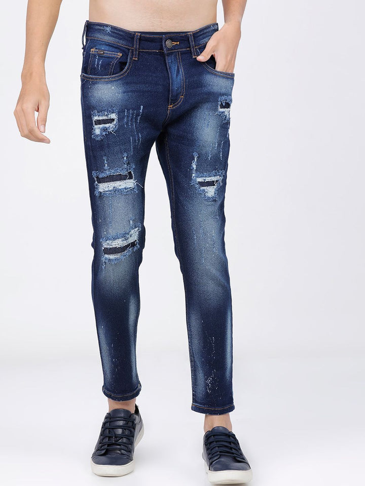 HIGHLANDER Men Blue Tapered Fit Mildly Distressed Heavy Fade Jeans